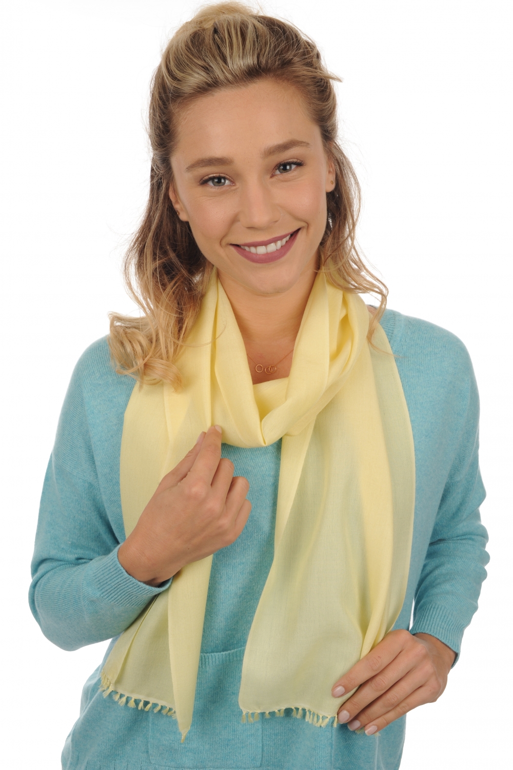 Cashmere & Seta cashmere donna sciarpe foulard scarva giallo gioioso 170x25cm